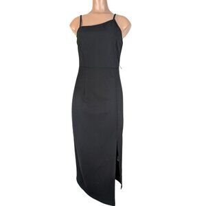 Merokeety Small NWT Black Asymmetrical Spaghetti Strap Midi Cocktail Dress